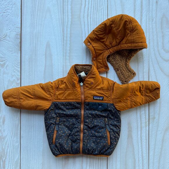 Patagonia Reversible Tribbles Hoody Jacket Baby 6-12M Sherpa Puffer Coat EUC - Picture 2 of 9
